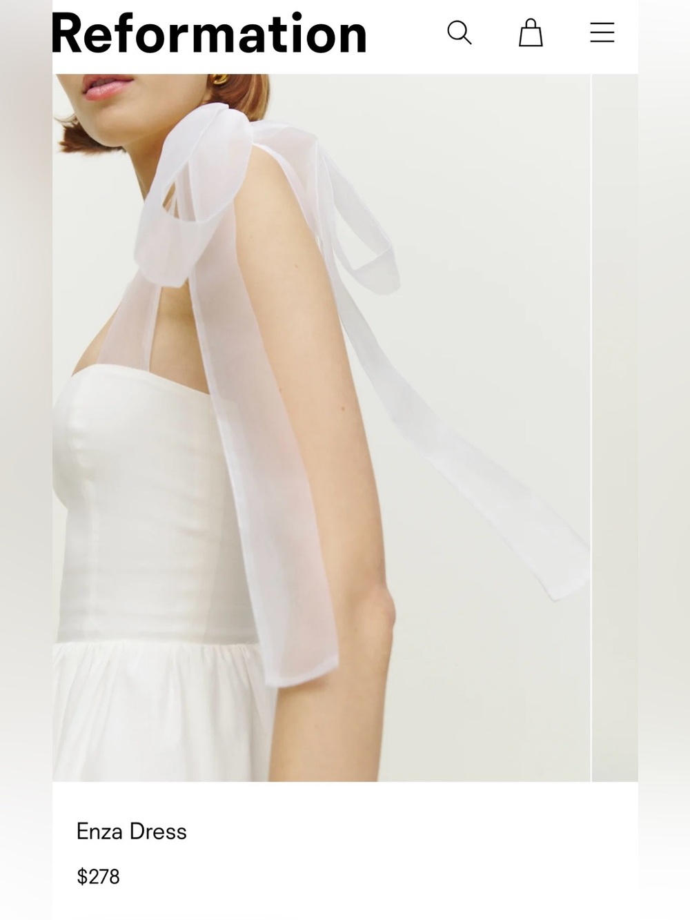 Reformation Enza Dress in White size S